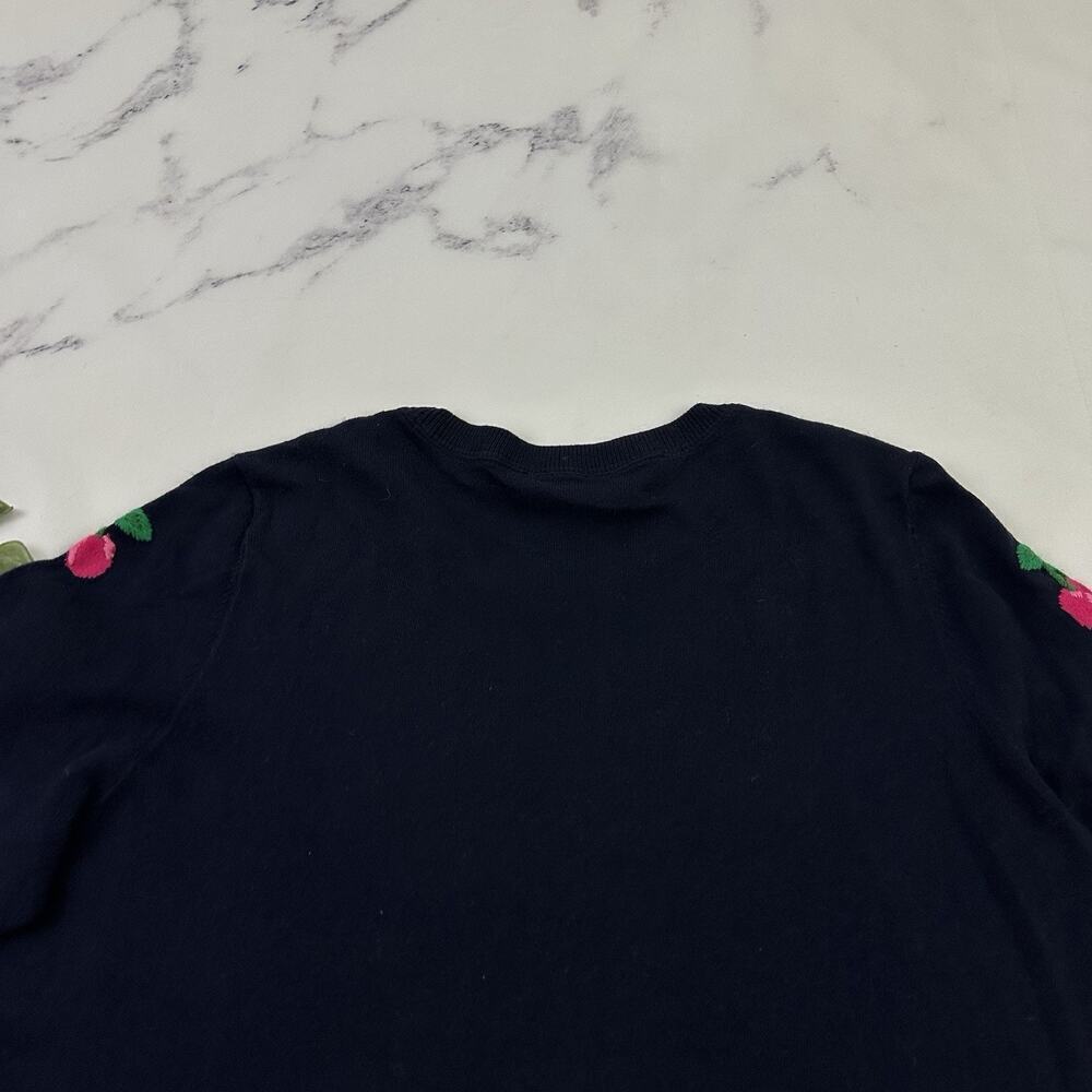 Talbots Fruit Print Knit Pullover Sweater Size L Blue Banana Cherry Strawberry - Picture 9 of 12